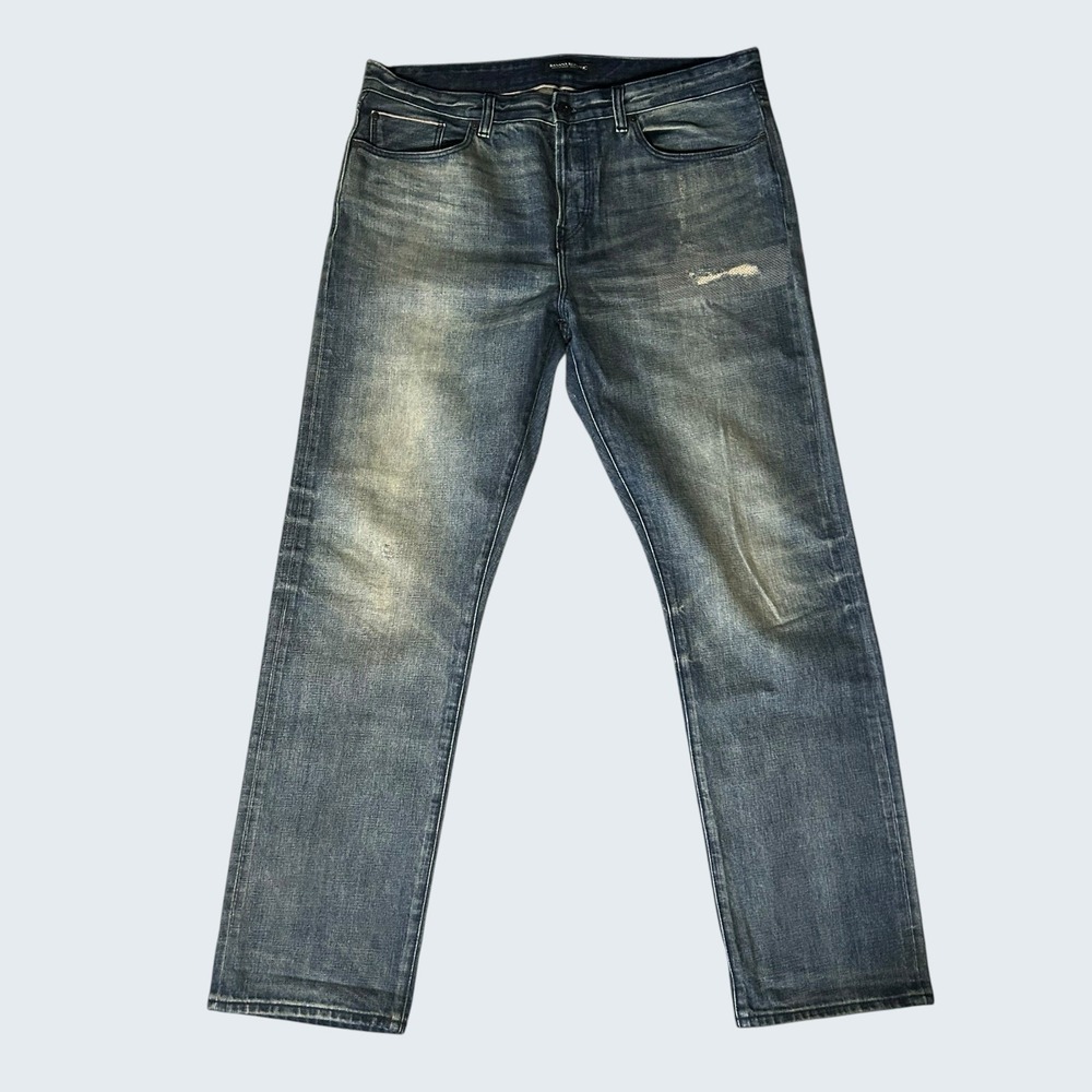Banana Republic Men's 38x32 Slim Selvedge Whiskers Light Blue Wash Denim Jeans